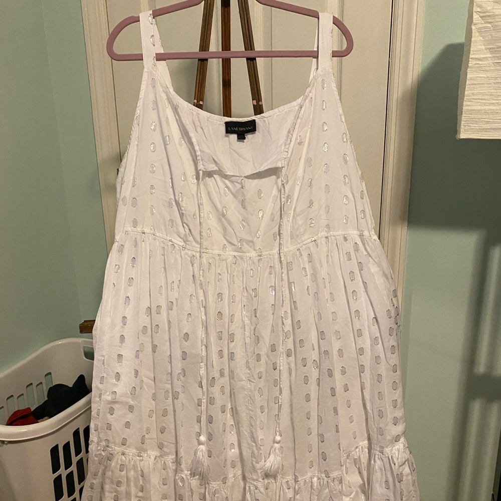 Lane Bryant sleeveless white summer swing dress.